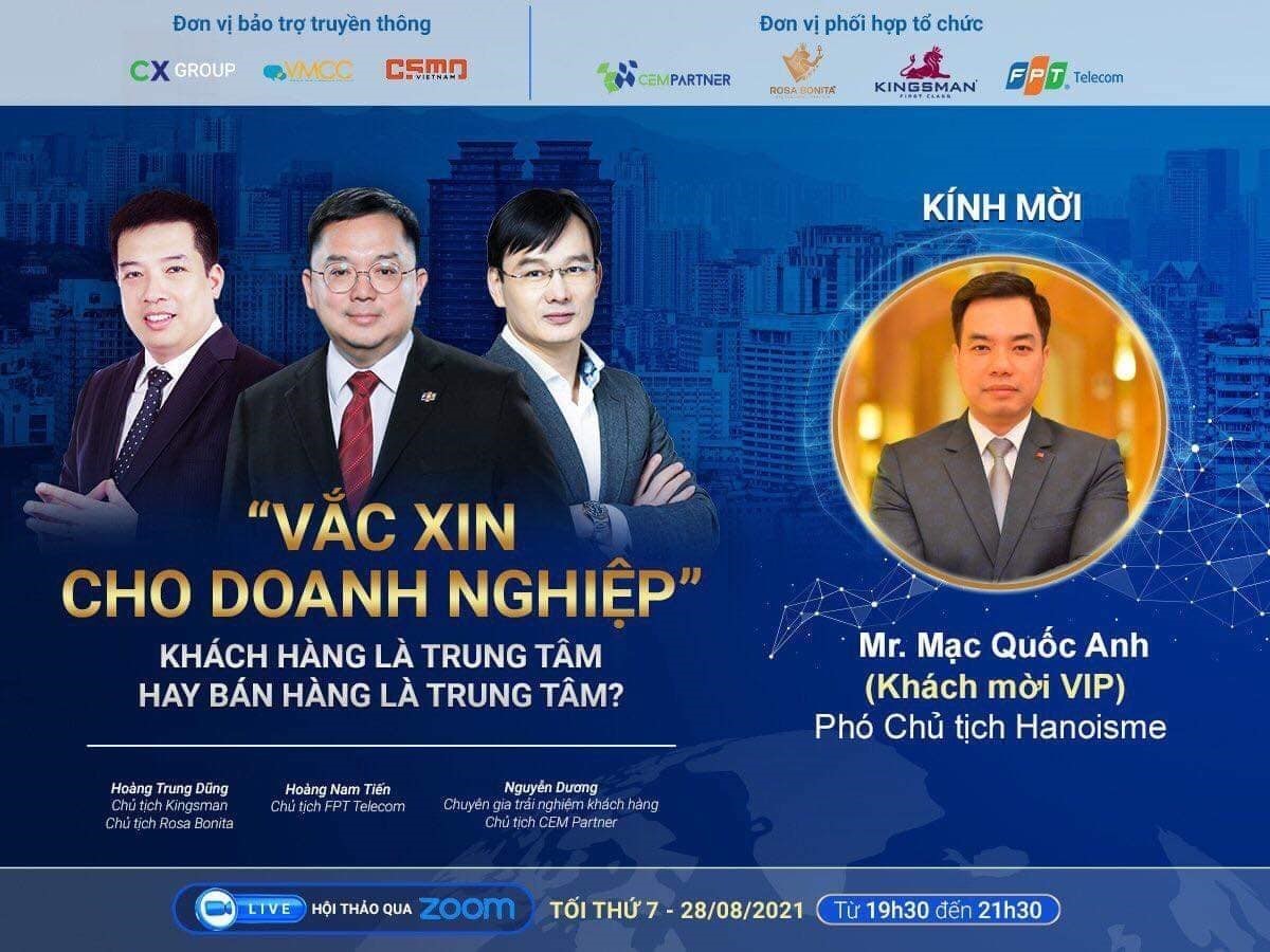 TS. Hoàng Trung Dũng - Chủ tịch Học viện Kingsman chia sẻ tại Hội thảo trực tuyến “Vaccine cho doanh nghiệp – Lấy khách hàng làm trung tâm hay lấy bán hàng làm trung tâm
